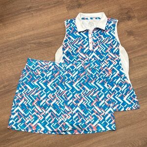 Slazenger Blue Geometric Golf Set Sleeveless Polo Size Medium and Skort Size 10